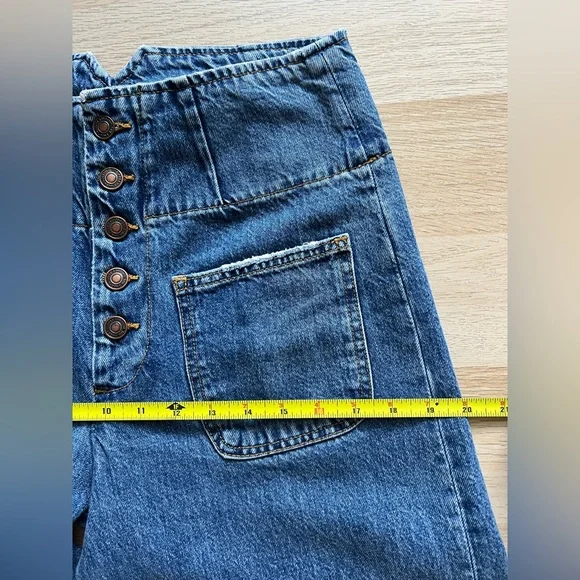 Free People Wide Leg High Rise Button Fly Jeans Size 27 Sailor Style Denim - Picture 10 of 14